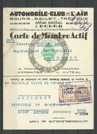 France  Fiscal N° 9  Sur Carte Illustrée De Membre Actif  Automobile Club De L'Ain 1933  B/TB Voir Scans Soldé ! ! ! - Brieven En Documenten