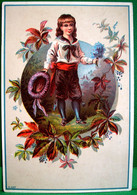 Carte De Voeux XIX ° ENFANT Au CHAPEAU , FLEURS BLEUES ,1898 VICTORIAN GREETINGS CARD , BOY With HAT , FLOWERS . CHROMO - Enfants