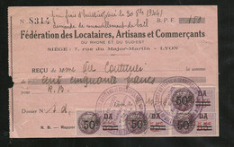 France  Fiscal  N°262  X 4  Sur Reçu Pour Facture De 150F Lyon Le 30/10/1914   B/TB Voir Scans Soldé  ! ! ! - Lettres & Documents