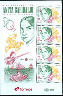 BRAZIL 2021 - ANITA GARIBALDI  - JOINT ISSUE WITH URUGUAY - VERT BLOCK OF 4 BEAUTIFUL MARGIN - SOUND / MINT - Neufs