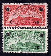 REPUBBLICA DI SAN MARINO 1936 POSTA AEREA SOPRASTAMPATI AIR MAIL SURCHARGE SERIE COMPLETA COMPLETE SET USATA USED OBLITE - Luftpost