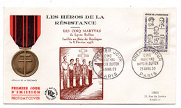 FDC-1959-Héros De La Résistance "5 Martyrs Du Lycée Buffon..médaille Résistance.. Cachet  PARIS -75..tp Au Verso - 1950-1959