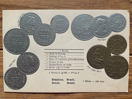 Delcampe - Brasil Brazil Brasilien, Coins On Postcard, Embossed / Relief / Gaufrée / Prägedruck, Unused - Münzen (Abb.)