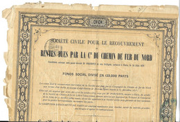 RENTES CHEMINS DE FER DU NORD PARIS 1878 -  VOIR LES SCANNERS - Verkehr & Transport