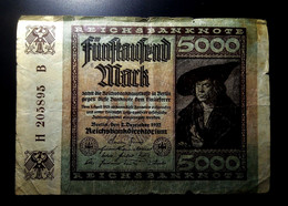 A7  ALLEMAGNE   BILLETS DU MONDE     GERMANY  BANKNOTES  5000 MARK 1922 - Collezioni