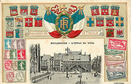 68 MULHOUSE - Souvenir De La France Carte Gaufrée Blasons Timbres Postes - Mulhouse