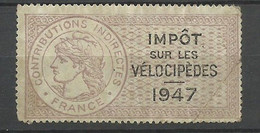 France Fiscaux  Impôt Sur Les Vélocipèdes 1947  N° 5   Neuf ( * )   AB/B  Voir Scans Soldé ! ! ! - Stamps