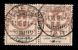 Enti Parastatali - 1924 - Lega Trieste - Coppia Del 10 Cent (43) Usata (Trieste 11.3.1924) - Ottimamente Centrata - Autres & Non Classés