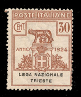 Enti Parastatali - 1924 - 30 Cent Lega Trieste (44) - Gomma Integra - Autres & Non Classés