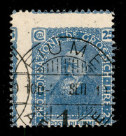 1919 - 25 Cent Celeste (74b - Varietà F + G) Usato - Forte Spostamento Orizzontale (4 Mm. A Sinistra) E Verticale (3 Mm. - Other & Unclassified