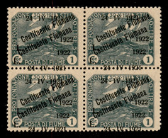 1922 - 1 Lira Costituente (186 F Varietà) - Quartina Con Doppie Soprastampe + Data In Basso (e A Cavallo - Inizio Colonn - Autres & Non Classés