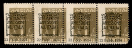1924 - 3 Lire Annessione (224 Varietà Tipo Fa) - Striscia Con Dentellature Verticali E Soprastampe Spostate A Sinistra - - Other & Unclassified