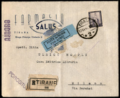 50 Qind (24) Isolato Su Raccomandata Da Tirana A Milano Del 17.9.1941 - Autres & Non Classés