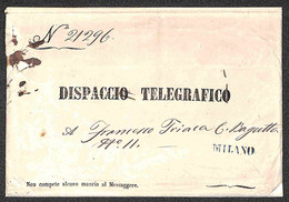 Dispacci Telegrafici - 1861 - Busta Speciale Con Quattro Dispacci In Codice Da Lugano Firenze (15 Ottobre) Torino (18 Ot - Other & Unclassified