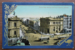 CPA 1919, Australia, Adélaide - Corner King William & Currie Streets - Passe-partout Fleurs, émeu - Adelaide