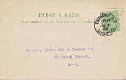 GB „EXCHANGE B.O / LIVERPOOL“ Rare CDS 25mm On Very Fine Postcard Franked With EVII ½ D To LEEDS, 11.6.1909 - Storia Postale