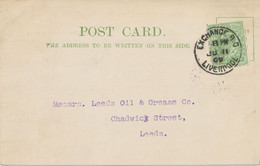 GB „EXCHANGE B.O / LIVERPOOL“ Rare CDS 25mm On Very Fine Postcard Franked With EVII ½ D To LEEDS, 11.6.1909 - Covers & Documents