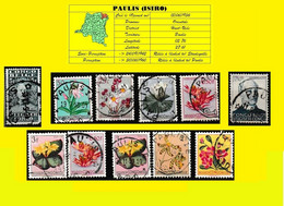 (°) BELGIAN CONGO / CONGO BELGE =  PAULIS CANCELATION STUDY = 11 STAMPS (mainly Tropical Flowers) - Abarten Und Kuriositäten