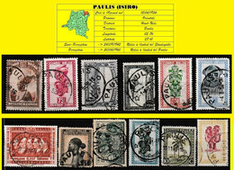 (°) BELGIAN CONGO / CONGO BELGE =  PAULIS CANCELATION STUDY = 12 STAMPS (VARIA -A- ) - Errors & Oddities