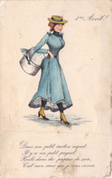 CPA - 1er Avril - Femme En Robe Bleu Et Son Panier Avec Du Poisson - Chapeau - 1° Aprile (pesce Di Aprile)