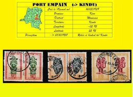 (°) BELGIAN CONGO / CONGO BELGE =  PORT EMPAIN (Kindu) CANCELATION STUDY = 6 STAMPS ( DOUBLE MASKS -C- ) - Abarten Und Kuriositäten