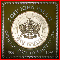 * JOHN PAUL II (1978-2005): SAINT LUCIA ★ 5 DOLLARS 1986 UNC! RARE!★ LOW START ★ NO RESERVE! - Sonstige – Amerika