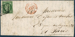Lettre N°2 15c Vert, Obl Grille S/lettre CàD Bureau Central En Rouge 25/10/50 Cachet D'arrivée Au Verso - TB - 1849-1850 Ceres