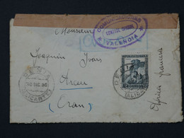 BI 6 ESPANA BELLE LETTRE CENSUREE RR 1936 VALENCIA ALICANTE A ARCEN ALGERIE + + AFFRANCH. INTERESSANT - Republikeinse Censuur