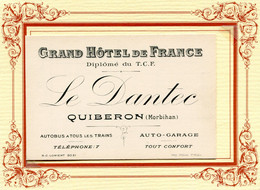 QUIBERON **   GRAND HOTEL DE FRANCE ** CARTE PUB  LE DANTEC  ** VERSO N°  DE CHAMBRE ** - Quiberon