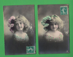 XA1181 SET OF 2 JEUNE FILLE  FILLETTE , ENFANT, GIRL , FAMOUS GRETE REINWALD FLOWER HAIR DECORATION, SEC QUALITY - Portraits