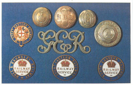 Dalkeith Publishing Railway Related Classic Poster Postcard Some Badges Buttons Used By Five Companies - Matériel