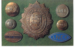 Dalkeith Publishing Railway Related Classic Poster Postcard Some Badges Buttons Used By London North Eastern Railway - Matériel