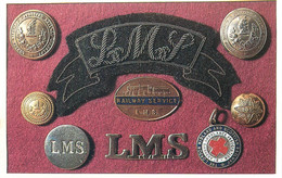 Dalkeith Publishing Railway Related Classic Poster Postcard Some Badges Buttons Used By London Midland Scottish Railway - Matériel