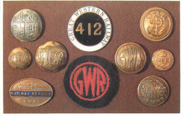 Dalkeith Publishing Railway Related Classic Poster Postcard Some Badges Buttons Used By The Great Western Railway - Matériel