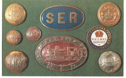 Dalkeith Publishing Railway Related Classic Poster Postcard Some Badges Buttons Used By Five Pre-group Railway Companies - Matériel