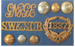 Dalkeith Publishing Railway Related Classic Poster Postcard Some Badges Buttons Used By Nine Joint Railways Stations - Matériel