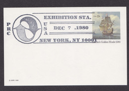 ETATS-UNIS ENTIER POSTAL CARTE DRAKE'S GOLDEN HINDE 1580 EXPOSITION NEW YORK 1980 - 1961-80