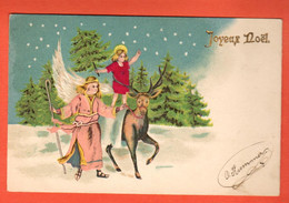 ZSL-17  Joyeux Noël, Ange Avec Elan Et Enfant.  Gaufré Geprä1gt, Dos Simple, Circ. 1902 - Sonstige & Ohne Zuordnung