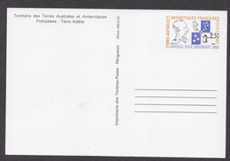 TAAF TERRE ADELIE ENTIER POSTAL CARTE AMIRAL DOUGUET 1989 - Postal Stationery