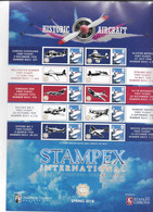 GB  STAMPEX Smilers Sheets   -   Spring 2018 -  Historic Aircraft - Smilers Sheets