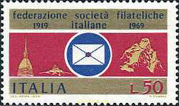 130778 MNH ITALIA 1969 50 ANIVERSARIO DE LA FEDERACION NACIONAL DE LAS SOCIEDADES FILATELICAS - Otros & Sin Clasificación