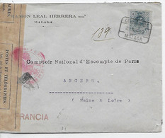 Env. Malaga 1915 - Affr. Alphonse XIII Pour La France - Ouvert Par Autorité Militaire - Bolli Di Censura Nazionalista