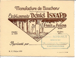 Carte Commerciale Manufacture De Bouchons Ets D. Isnard Puget Sur Argens Var + CACHET REPRESENTANT ROBINET à CHATEAUROUX - 1950 - ...
