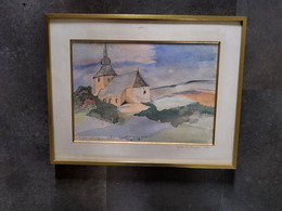 Aquarel Chiny Eglise De Jamoigne 1982 Par Georges De Wit - Aquarelles