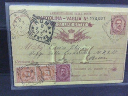 Italia Storia Postale Intero Postale  Cartolina Vaglia Da Lire 7  Girgenti - Stamped Stationery