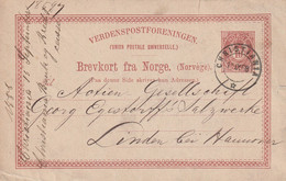 Norvège Entier Postal Christiania Pour L'Allemagne 1888 - Enteros Postales