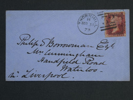 F31 GREAT BRITAIN BELLE LETTRE   1873 THORNVILLE A LIVERPOOL +ONE PENNY VICTORIA++  + AFFRANCH. PLAISANT - Lettres & Documents