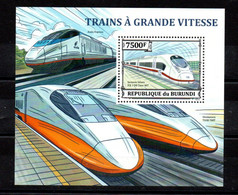 BURUNDI - 2013 - B/F - M/S - TRAINS - EISENBAHN - TRAINS A GRANDE VITESSE - HIGH SPEED TRAINS - - Blokken & Velletjes