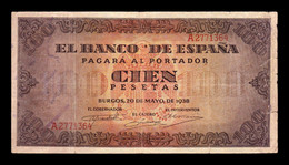 España Spain 100 Pesetas Burgos 1938 Pick 113 Serie A T.364 BC/MBC F/VF - 100 Pesetas