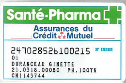 -CARTE-MAGNETIQUE-SANTE-PHARMA-ADHERENT-ASSURANCES Santé-Credit Mutuel-Vers 1986 --TBE-RARE - Otros & Sin Clasificación